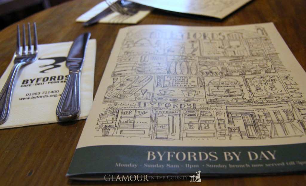 Byfords menu, Holt, Norfolk