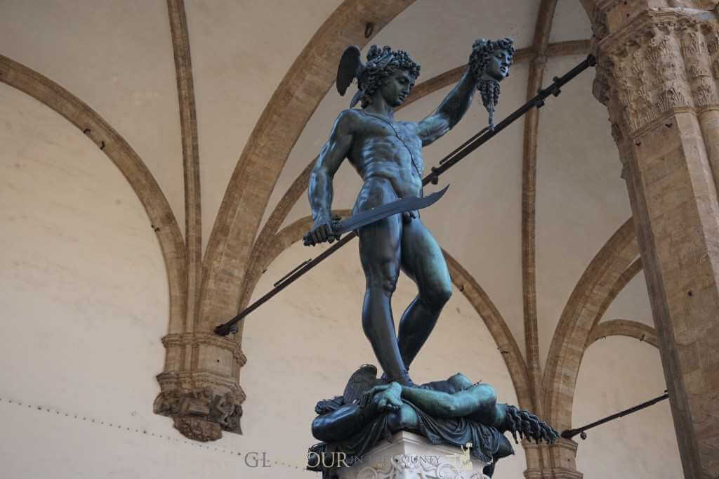 Bronze statue of Perseus in the gallery of statues, Loggia dei Lanzi, Florence, Italy