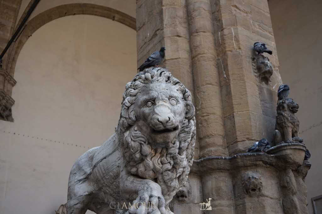 Medici lions in the gallery of statues, Loggia dei Lanzi, Florence, Italy